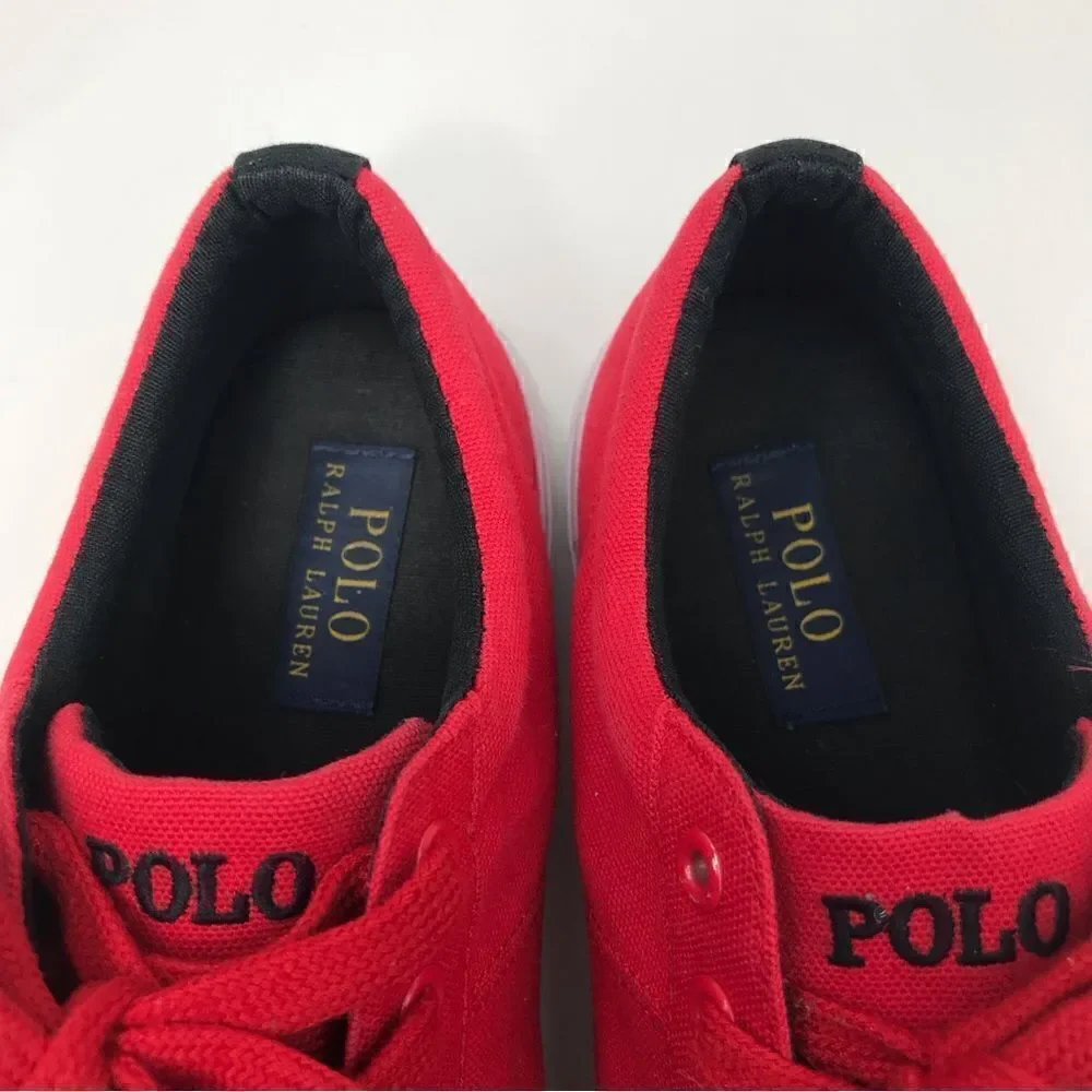 Polo Ralph Lauren Red Canvas Lace Up Deck Boat Shoes with Black Logo